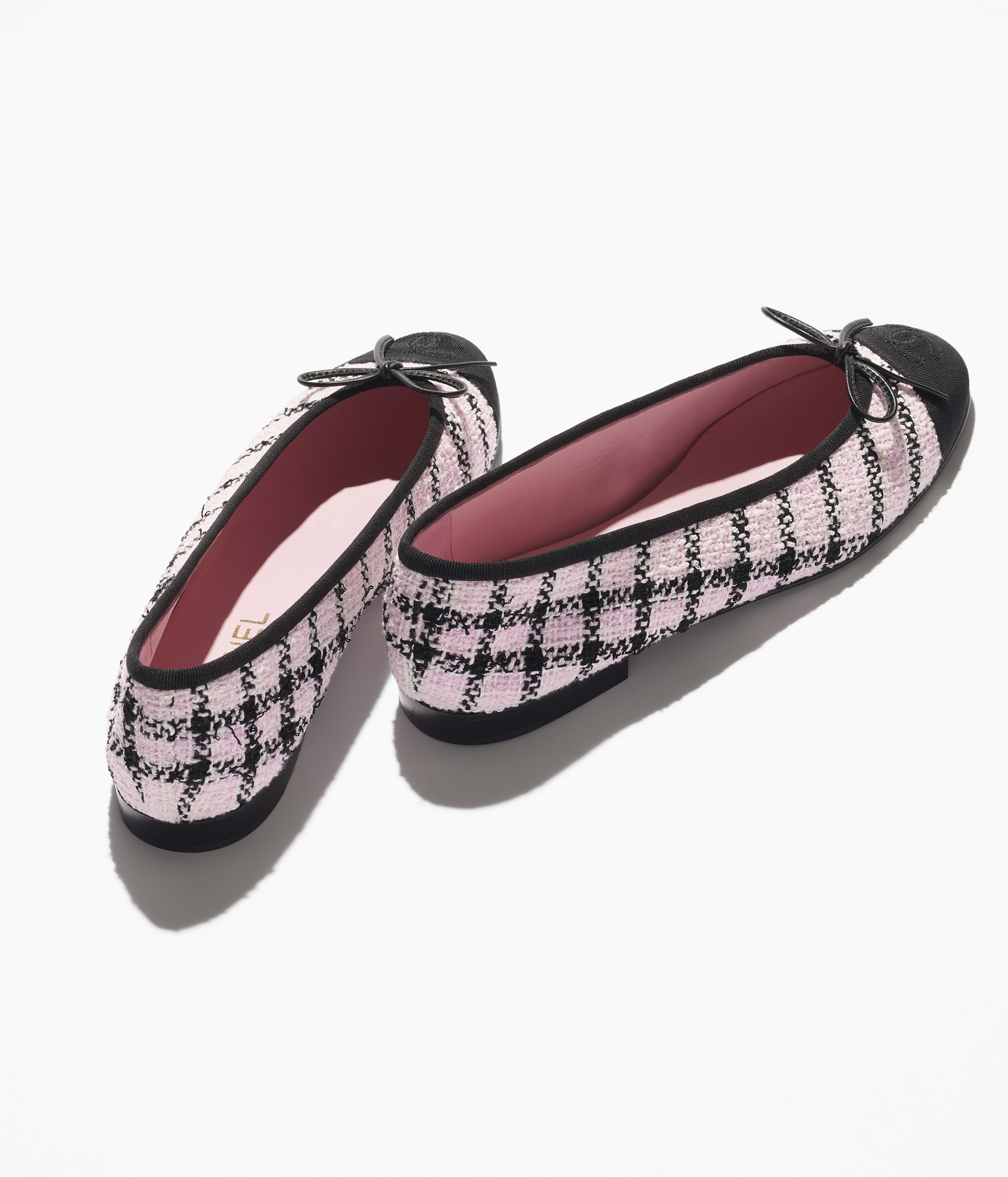 Ballet flats - Pink & Black - Tweed & Grosgrain - 
